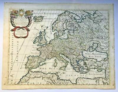 EUROPE 1677 ROSSI Giacomo UNUSUAL LARGE ANTIQUE ENGRAVED MAP 17TH