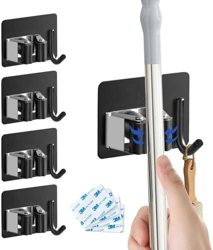 Broom Holder Wall Mount Self Adhesive (4 Pack) Broom and Mop Organizer Wall Hang