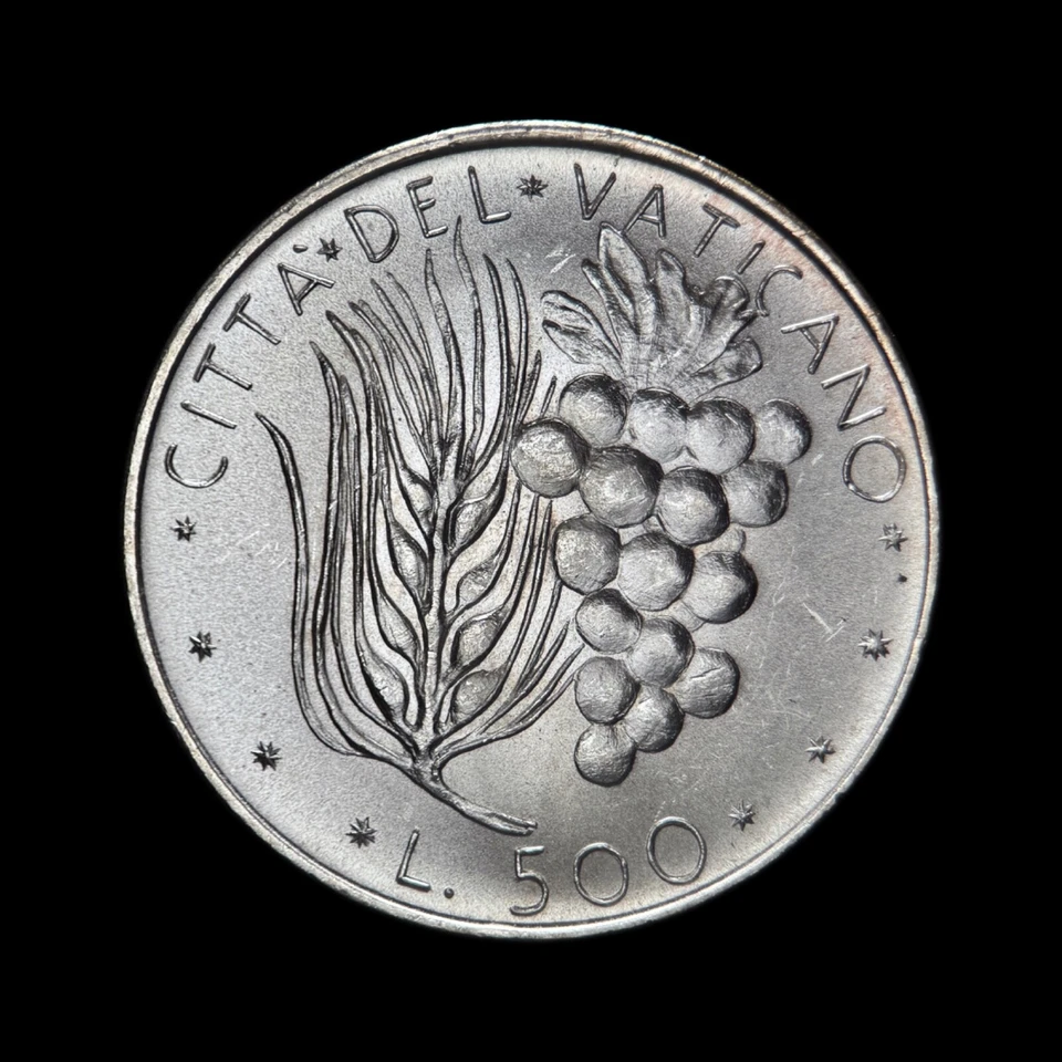 CIUDAD DEL VATICANO. 1975, 500 Liras, Plata - Pablo VI, Eucaristía, Comunión Uvas 5 Foto 3 de 3
