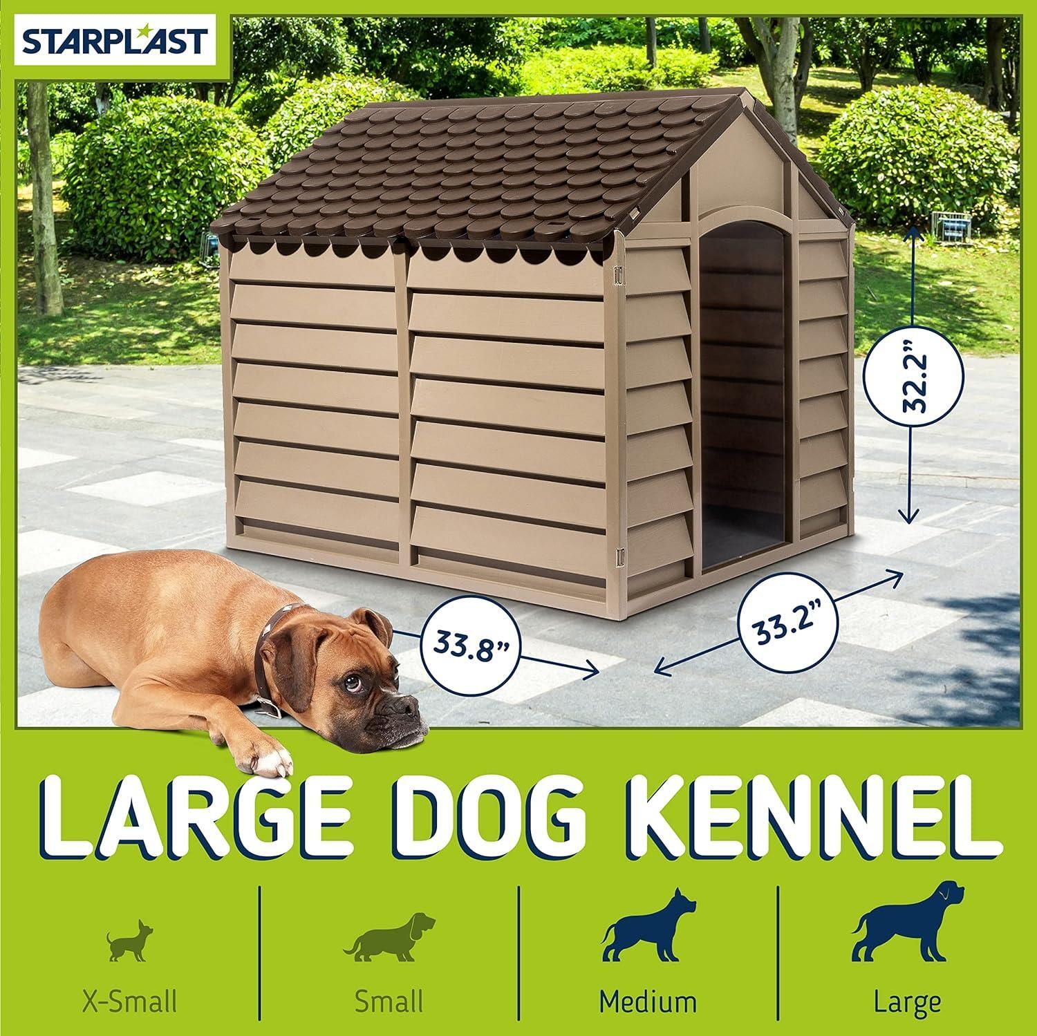 Starplast Large Heavy Duty Plastic Dog Kennel Pet Shelter, Easy