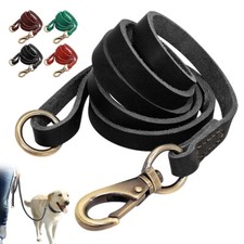 Leather Dog Leash Heavy Duty Pet Lead 5 FT Long For Walking Training Large Dogs