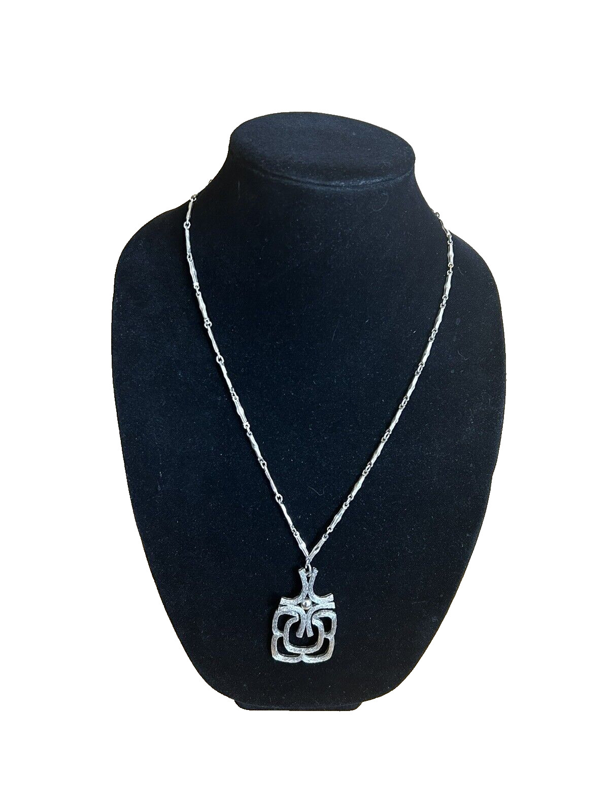 Vintage Avon Mayan Pendant Necklace Silver Tone Statement 1970