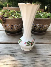 CHRISTMAS HOLLY BUD VASE / Fine Porcelain / Japan / Holly Berries Holiday