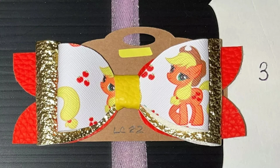 Moño de pelo de cuero sintético hecho a mano con personaje de My Little Pony Foto 4 de 4