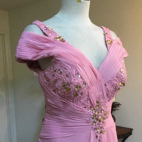 DANCING QUEEN festliches langes Abendkleid bestickte Steine Kurzarm rosa M - Bild 4 von 9