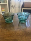 Jeanette Ultramarine Swirl Sherbet Dessert Bowl Depression Glass Green Teal