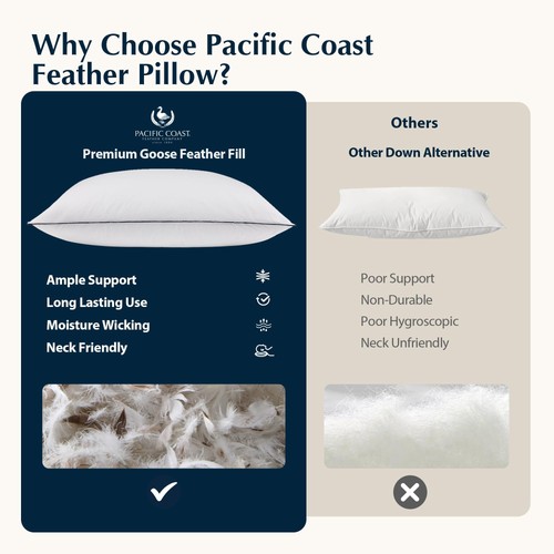 Bed Pillow, Hotel Collection Goose Feather Down Pillow for Sleeping, Pillow w... - Picture 9 of 9