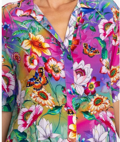JOHNNY WAS Carolyn 100% Silk Pajama Top Size Large Shirt Floral Butterfly Blouse - Picture 6 of 7