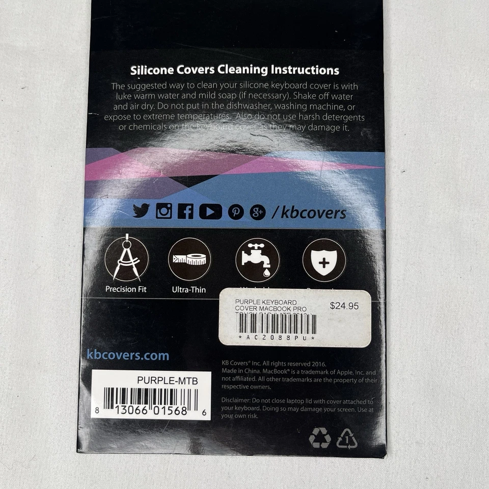 KB Covers Keyboard Cover Purple MacBook Touch Compatible with 13,15" w/Touch Bar - Image 3 of 4