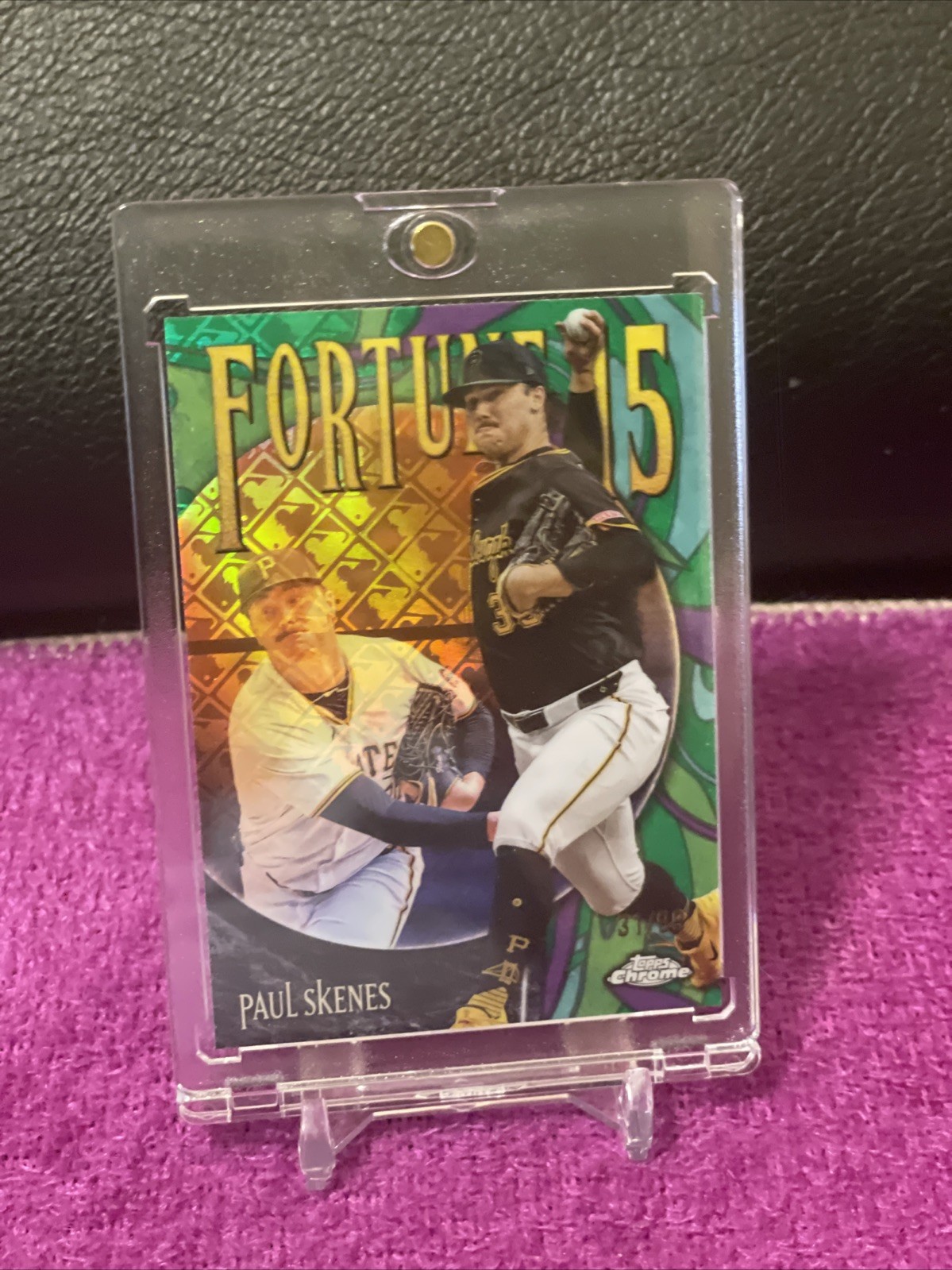 2025 Topps Chrome Paul Skenes Fortune 15 Green Refractor #F15-8 SP#/99 Pirates
