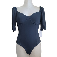ASTR The Label Body Suit Womens Medium Black Short Sleeves Stretch NEW w Tag