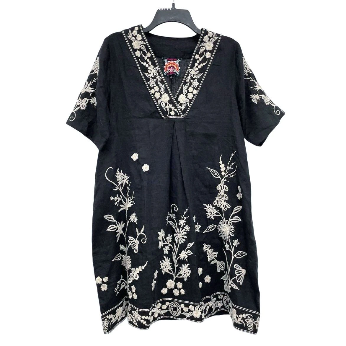 embroidered dress ebay Black Bold Flowers Long Sleeve Organic Cotton Mini Dress