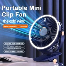 8000mAh Rechargeable Clip Fan with LED Light for Camping  Desk