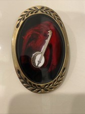 Vintage Banjo Bluegrass Belt Buckle, Brass