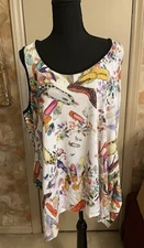 Karen Kane 2L09184 Multi Shoe Print Stretch Jersey Handkerchief Tank Top - $88