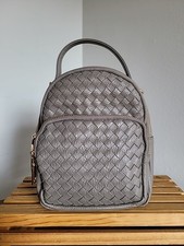 Gray Mini Backpack Purse Removable Straps Multiple Pockets Gold Accent