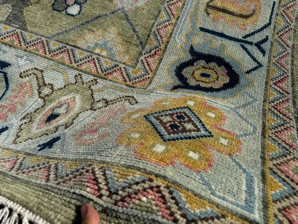 9 x 12 зеленый ковер ручной работы восточный ручной работы oushak мягкий новый чистый синий турецкий - Изображение 4 из 4