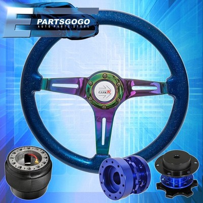 Neo Chrome Blue Steering Wheel For 90-94 Eclipse + Blue Quick Release + Extender