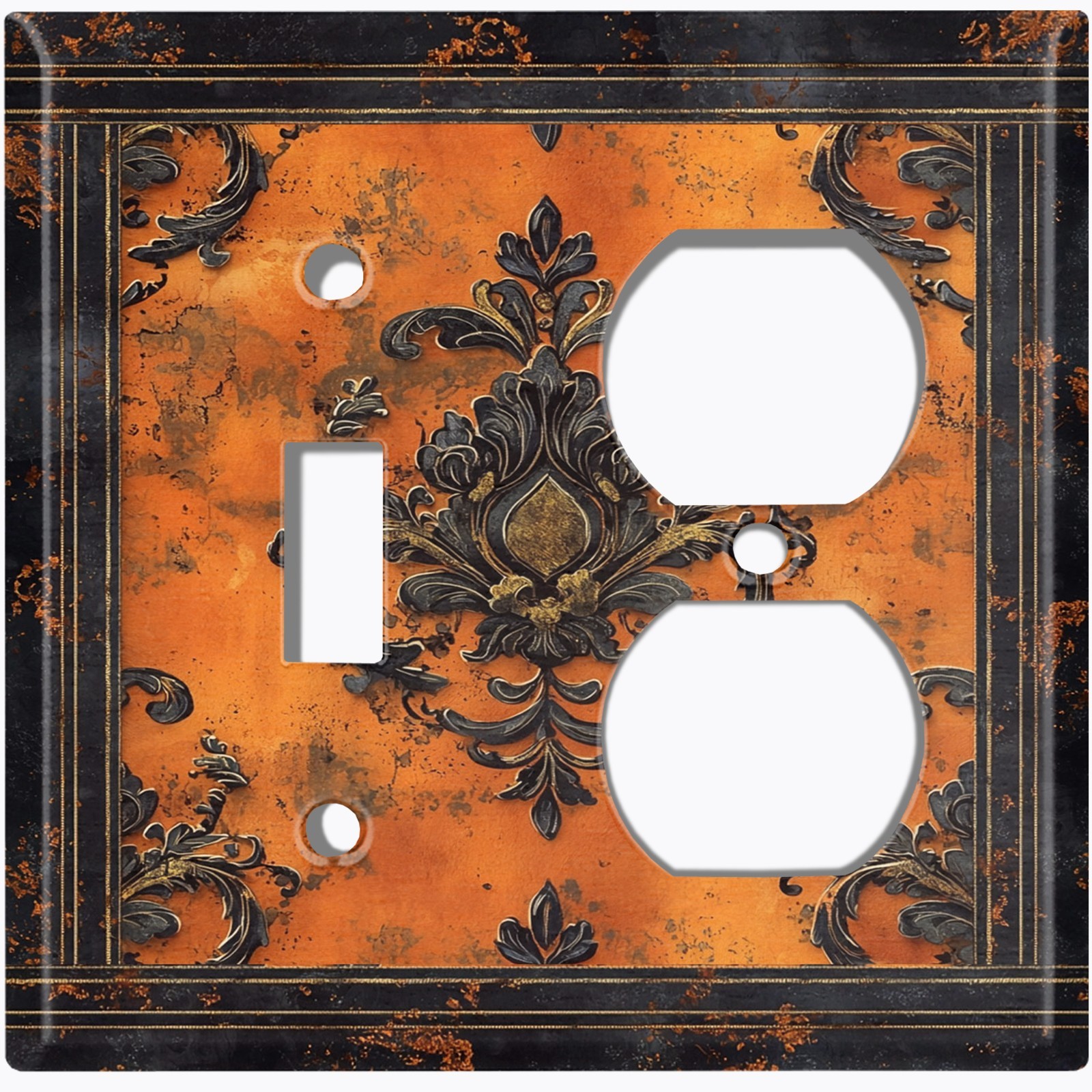 Metal Light Switch Outlet Cover  Wall Plate Halloween Black Orange Floral HWN105