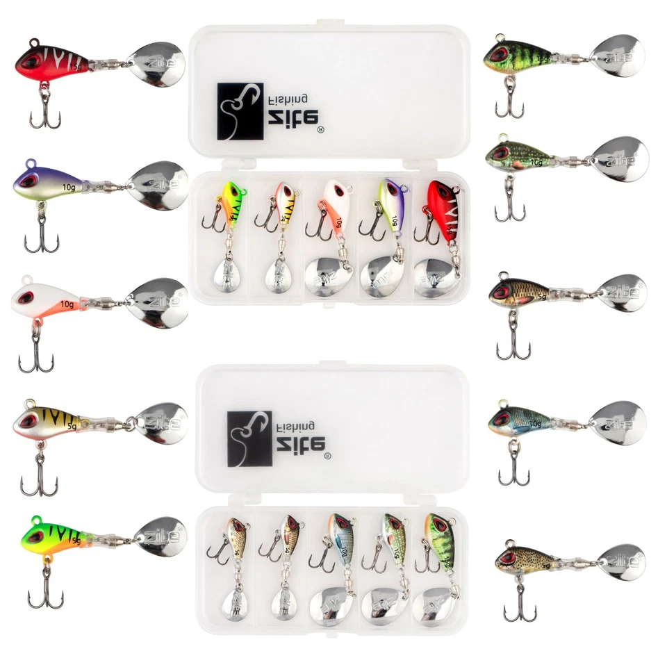 Jigspinner Set 5-15g Neon/Natur Spin Jigs Köder 5Stk mit Tackle-Box Zite Fishing