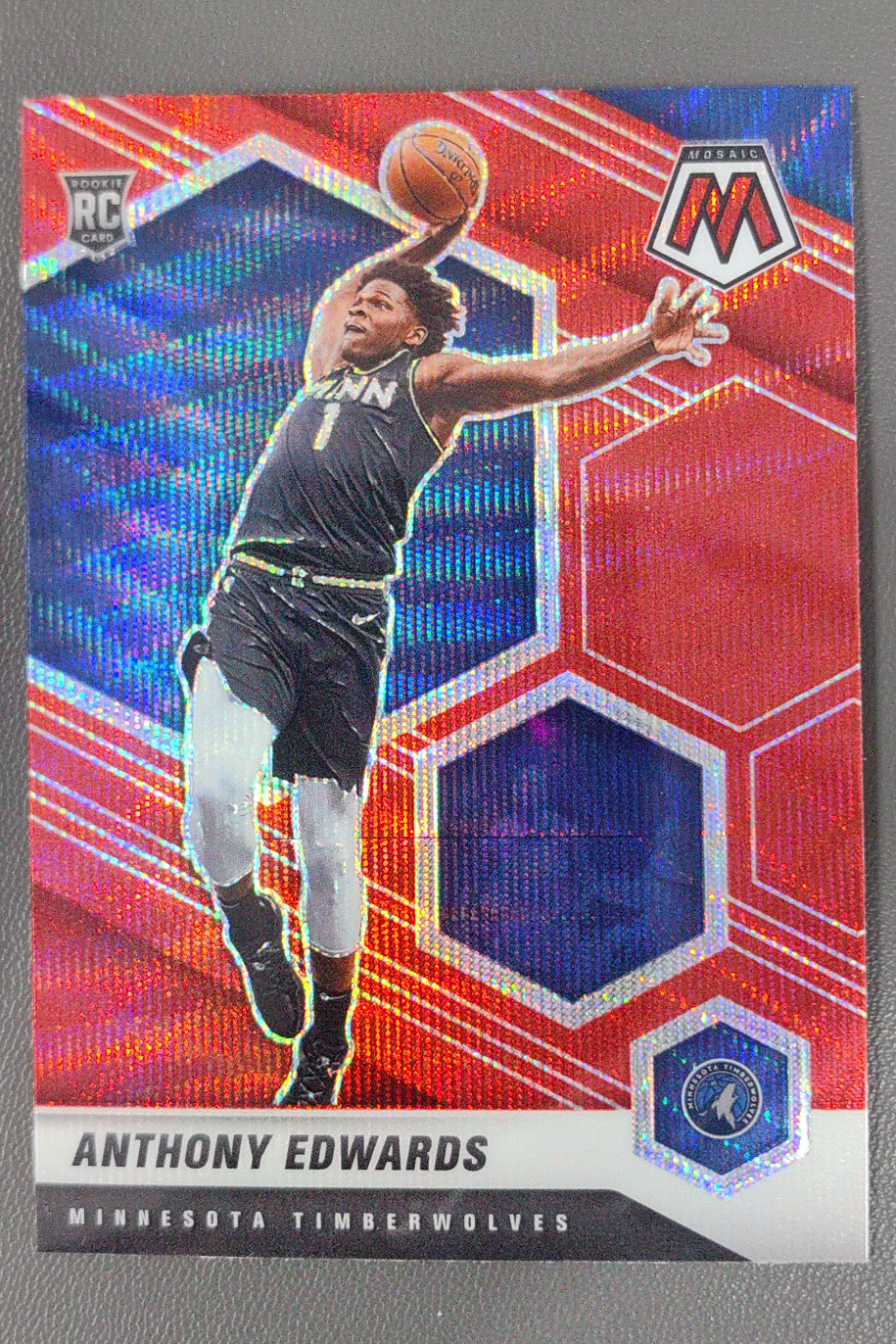 2020-21 Panini Mosaic Anthony Edwards Rookies Mosaic Red Wave RC #201 Minnesota