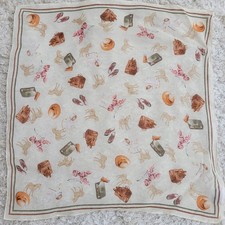 Vintage Talbots Wmn's Ecru 100 Silk Safari Theme Square Scarf NOS 24"x24"