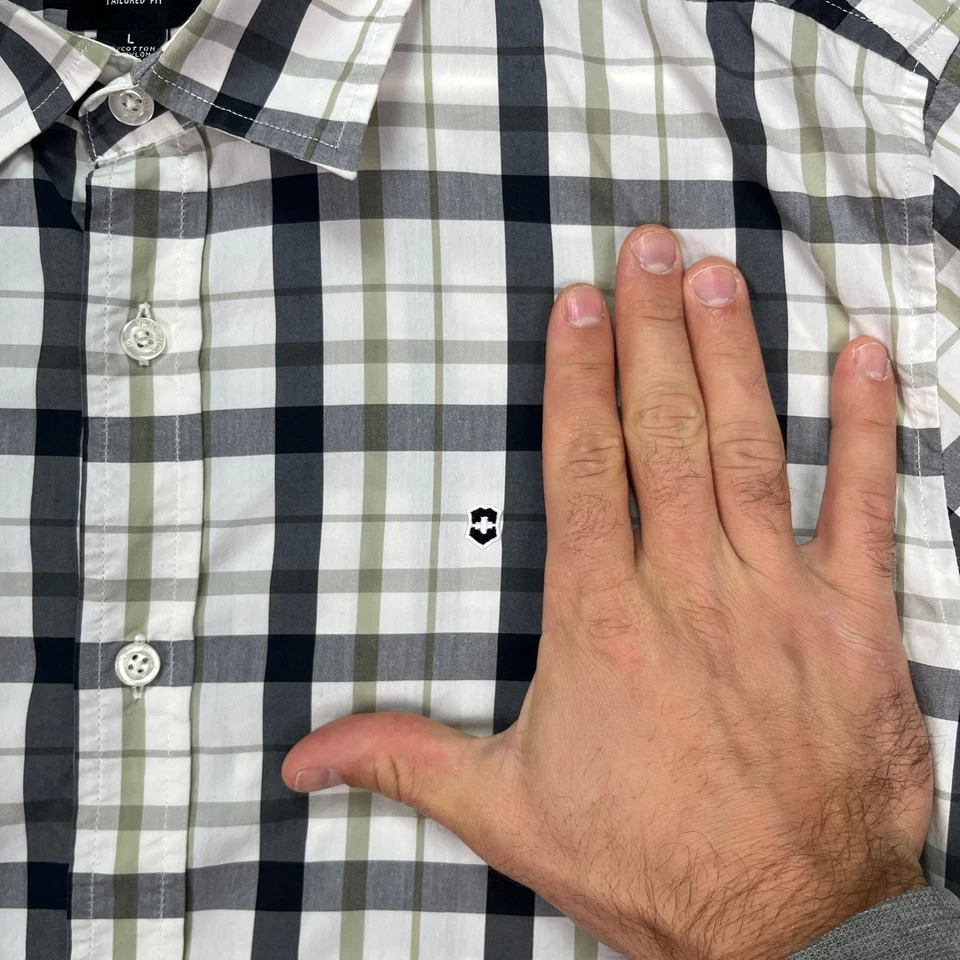 Victorinox Tailored Fit Mens Large White Plaid Long Sleeve Button Down Shirt - Image 3 of 4