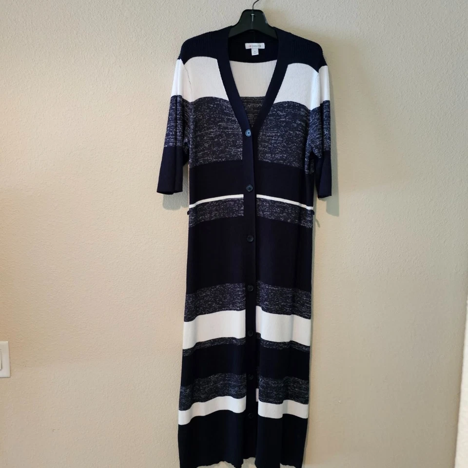 Liz Claiborne Women's Blue White Button No Belt Sweater Stretch  Dress Size XL - Image 3 of 4
