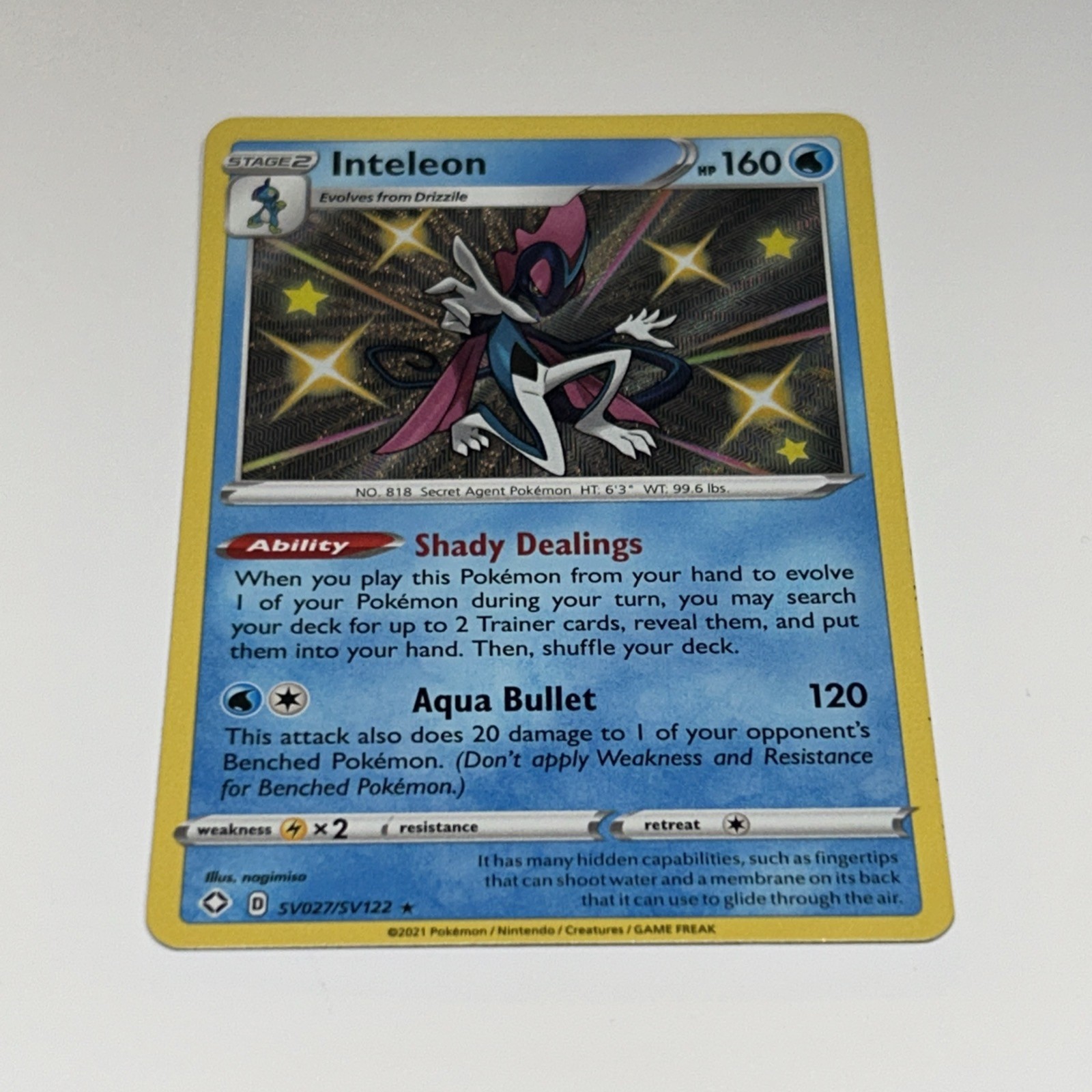 Pokemon Card Inteleon SV027/SV122 Shining Fates HOLO RARE - NM