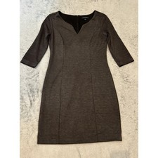 Banana Republic Womens Gray 3/4 Sleeve Notched V-Neck Sheath Dress Size 2
