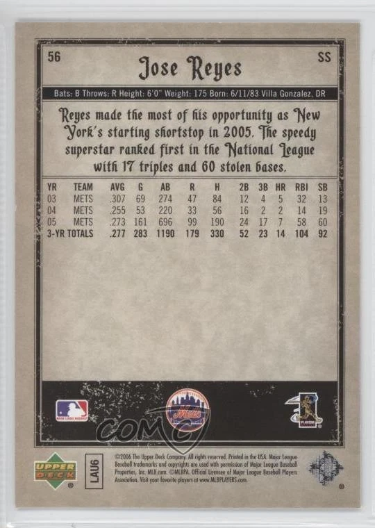 2006 Upper Deck Artifacts Jose Reyes #56 - Image 2 of 2