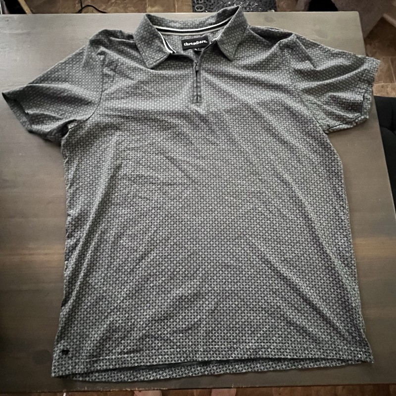 Threadbare Mens Large Gray Geometric Print Quarter Zip Polo Shirt 100% Cotton