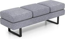 Modern 3 Seater Upholstered Bench Grey Metal Frame Waiting Room Chair Office