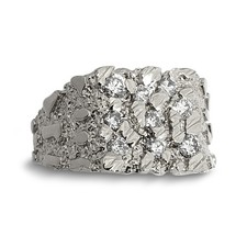 Real 18K White Gold Men's Nugget Ring 0.62ct Diamond, Natural or Lab-Created