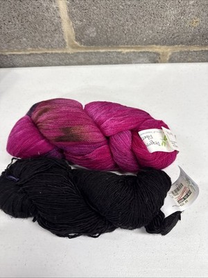 Dragonfly Fibers Superwash Merino Yarn Shades Red Bud & Black Is Black 2 Skein L