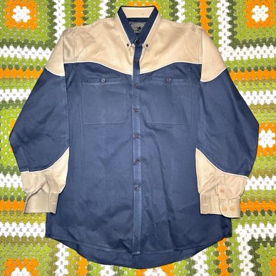 VTG 90s Color Block L Spindle River Canvas Brushpopper Twill Shirt Southwestern