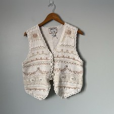 Heirloom Collectibles Vintage Sweater Vest Knit Ramie Cotton Cream Pink Womens L