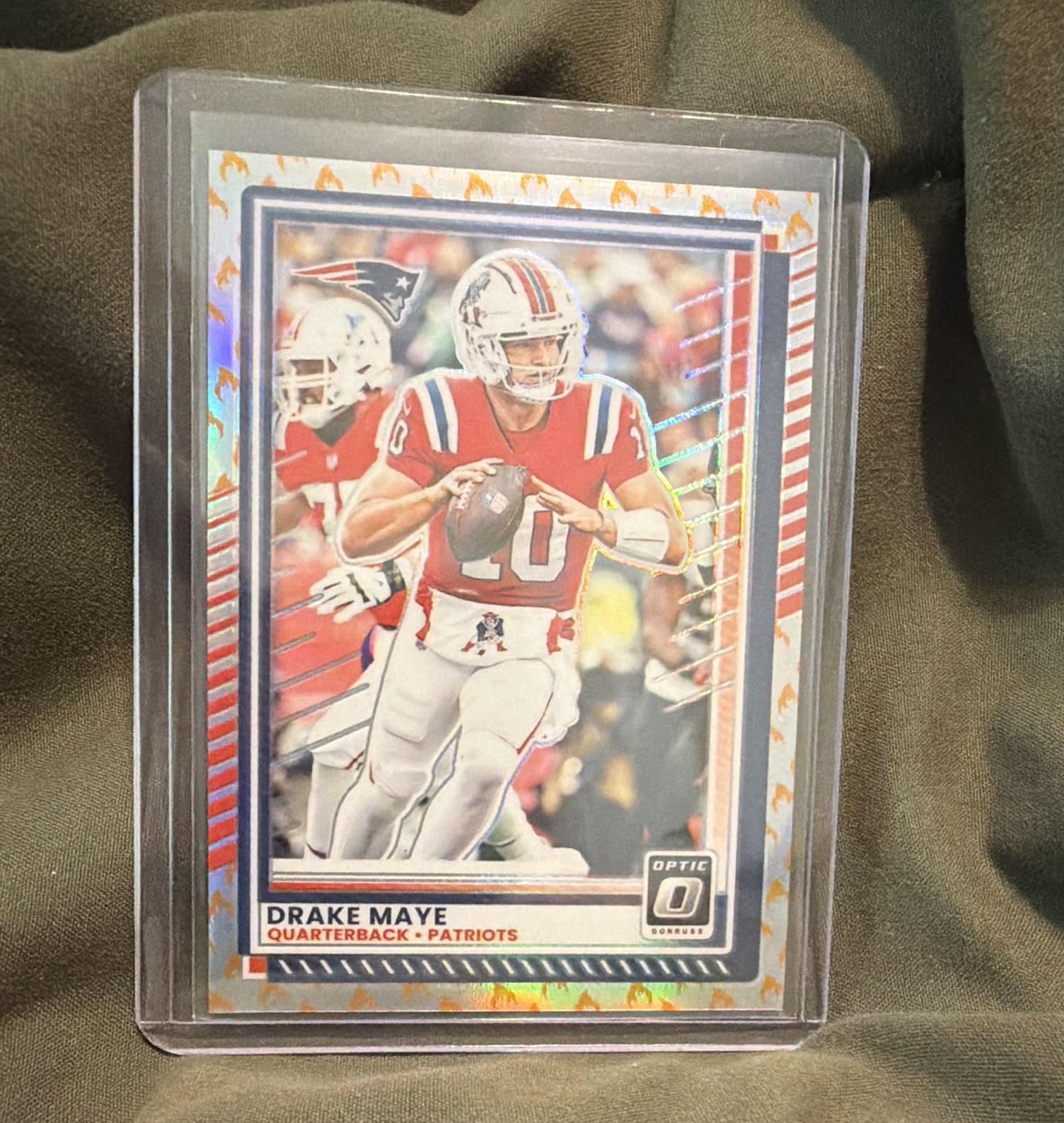 Panini 2025 Donruss Optic Drake Maye Patriots #47 Prizm Fire Emoji Card