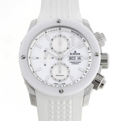 Watch Stainless Steel Chronograph Edox Chronoffshore1 Automatic 46mm White Dial