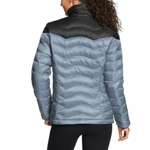Eddie Bauer Womens Down Puffer Jacket Small Quilted Blue Black Colorblock Winter - Picture 2 of 3