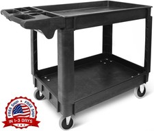 Carro de servicio de PP de 500 lb con dos bandejas y ruedas, duradero y liviano.