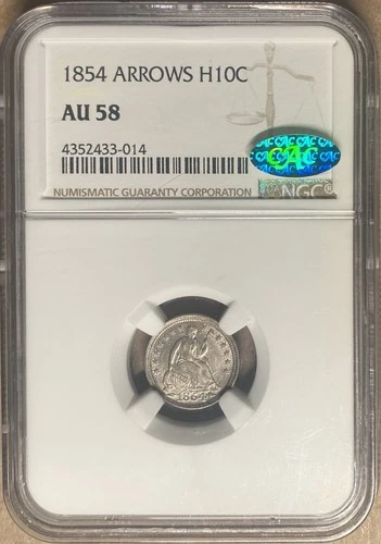 1854 NGC & CAC AU58 Liberty Seated Half Dime H10c - Arrows
