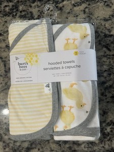 Burt’s Bees Baby Hooded Towels 2 Pack 100% Organic Cotton Gray Yellow Ducks