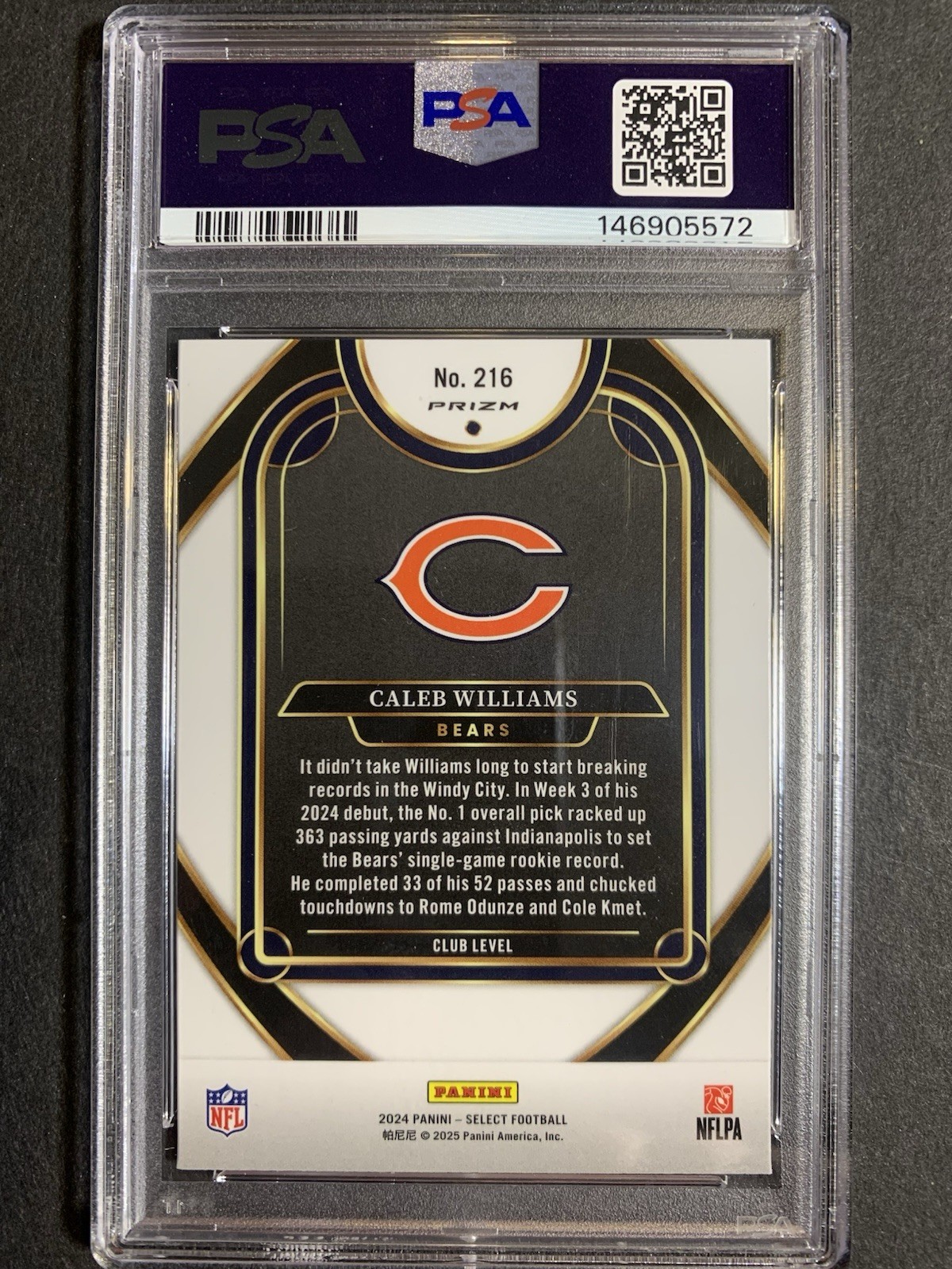 2024 Select Club Level Caleb Williams #216 Black & Orange Shock (RC) PSA 10 GEM view 3