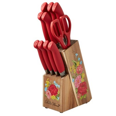 11 Piece Stainless Steel Knife Block Set Red Kitchen Cutlery