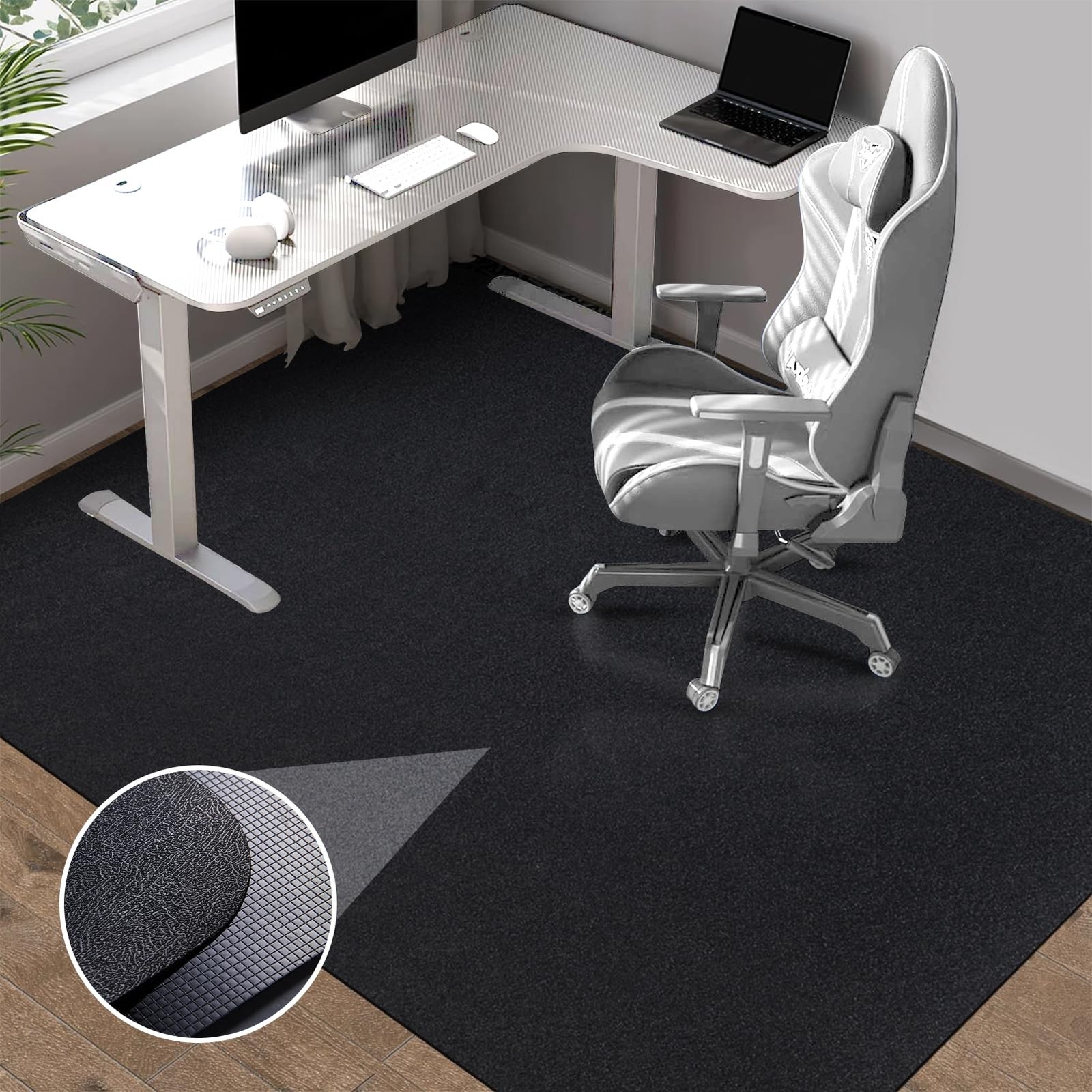 63x51 Extra Large Black Office Chair Mat for Hardwood Floors-image