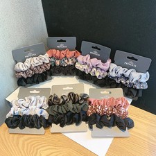 3 Pc Pure Silk Scrunchies Elastic Hair Bands Solid Color Floral Ponytail Holders