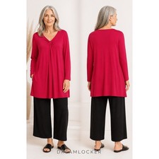 Eileen Fisher XL Red Rayon Tunic Dress Stretch Minimalist 3/4 Sleeve