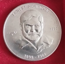 Kayman Insel Silber M&uuml;nze 5 Pesos  Ernest Hemingway Feinsilber Ag 999