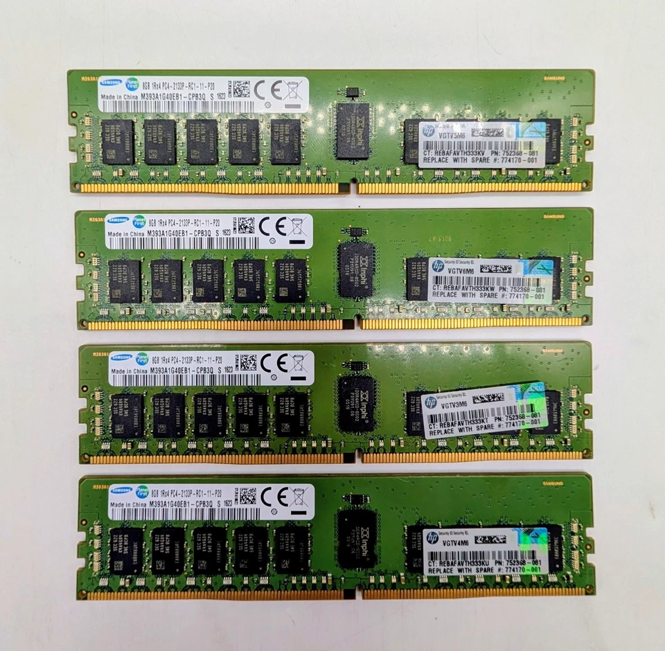 Lot Of 4 Samsung M393A1G40EB1-CPB 8GB PC4-17000 Ddr4-2133Mhz 1RX4 Ecc memory - Image 1 of 1